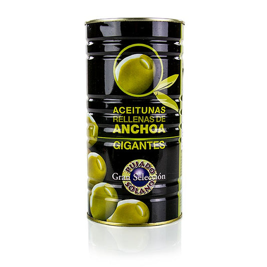 Grüne Oliven, ohne Kern, mit Anchovis (Sardellen Füllung), Manzanilla, 1,4 kg