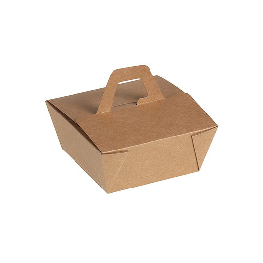 Einweg Naturesse Take Away Box, mit Henkel, Kraft/PLA, 12x12x6,5cm, 900ml, 200 St