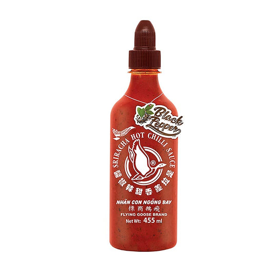 Chili-Sauce - Sriracha, scharf, mit schwarzem Pfeffer, scharf, Flying Goose,  455 ml