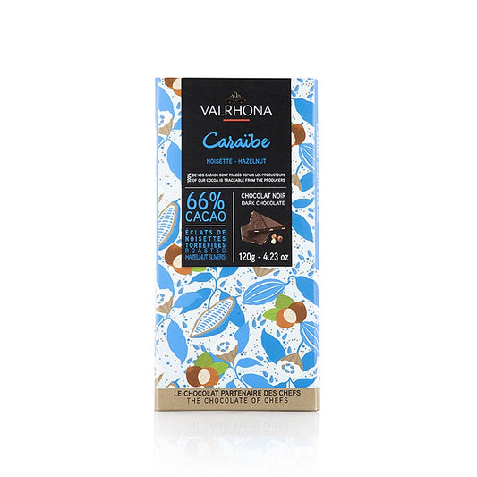 Valrhona Caraibe - Bitterschokolade, mit Haselnusssplittern, 66% Kakao, Karibik,  120 g