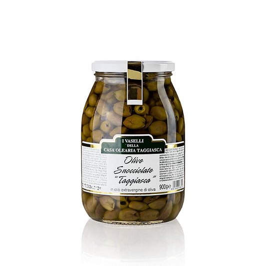 Schwarze Oliven "Snocciolate", in Oliven-Öl, ohne Kerne, Taggiasca, 900 g