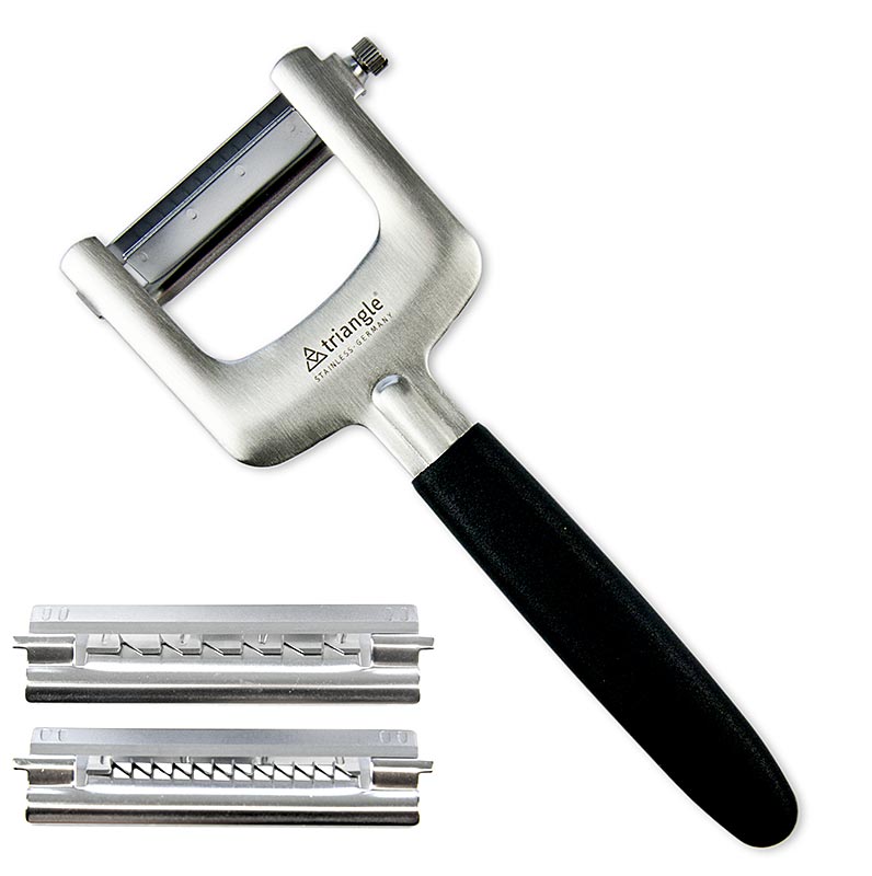 Stainless steel julienne cutter set with 3 knives for different types of vegetables Helps to prepare slices, wider julienne and thin julienne/spaghetti High-quality kitchen gadgets from Triangle Tools, Made in Solingen Suitable for professional chefs and discerning households worldwide