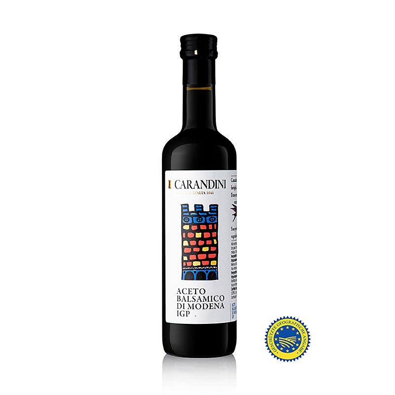 Bouteille de Carandini Aceto Balsamico Modena ggA, 6 mois, Classico (château coloré, anciennement Ducale) de 500 ml , goût fin, doux et fruité, idéal pour les vinaigrettes et pour déglacer les plats, peut également être utilisé comme vinaigre de vin, également disponible dans d'autres tailles