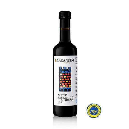 Bouteille de Carandini Aceto Balsamico Modena ggA, 6 mois, Classico (château coloré, anciennement Ducale) de 500 ml , goût fin, doux et fruité, idéal pour les vinaigrettes et pour déglacer les plats, peut également être utilisé comme vinaigre de vin, également disponible dans d'autres tailles
