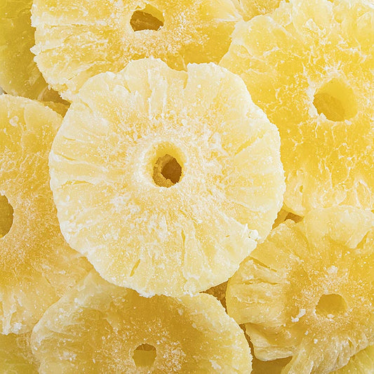 Anneaux d'ananas séchés, sucrés et sulfurés, 1 kg - Parfaits pour manger, mariner, garnir et utiliser dans différents plats et recettes