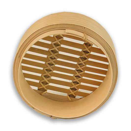 Partie inférieure en bambou, ø 15cm extérieur, ø 13cm intérieur, 6 pouces, idéale pour cuire à la vapeur des pâtes asiatiques et des légumes Peut empiler jusqu'à 5 parties inférieures et les fermer avec un couvercle Hauteur intérieure 5 cm