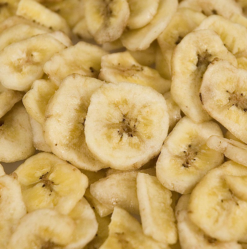 Chips de bananes, trempées dans le miel, 1 kg - Chips de bananes cuites dans de l'huile végétale et sucrées avec du miel et du sucre, sans additifs artificiels Une friandise croustillante parfaite pour les petits creux Action jusqu'au 300624, dans la limite des stocks disponibles !
