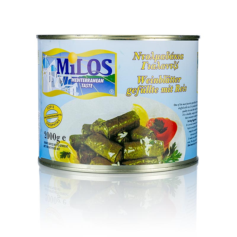 Feuilles de vigne farcies au riz, idéales pour accompagner les plats grecs ou turcs, également disponibles en boîte de 200g