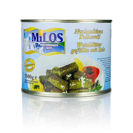 Feuilles de vigne farcies au riz, idéales pour accompagner les plats grecs ou turcs, également disponibles en boîte de 200g