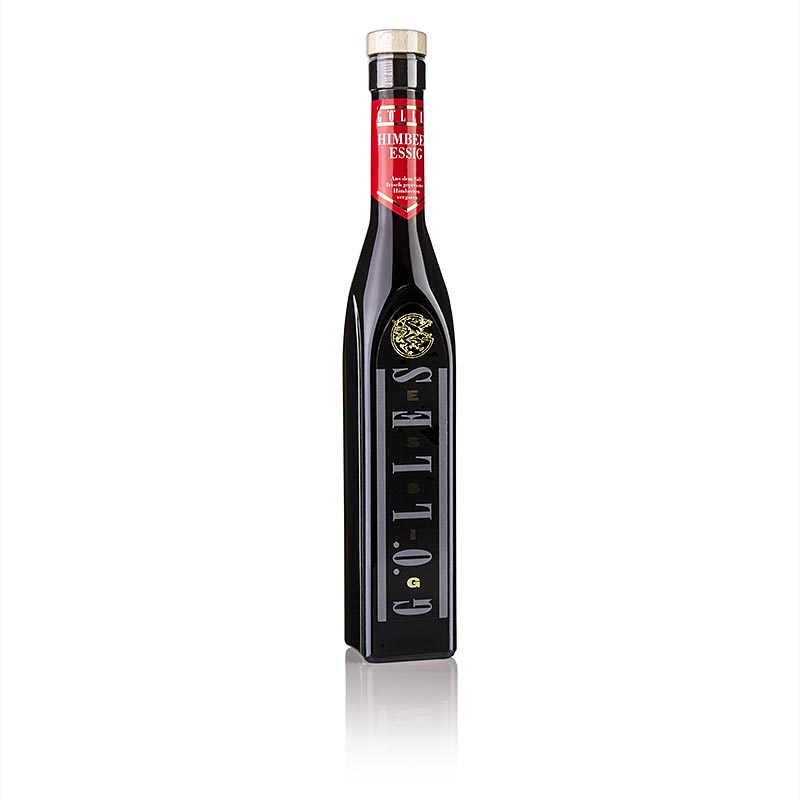 Vinaigre de framboise Gölles de haute qualité avec 5% d'acidité, produit à partir de jus de framboise fraîchement fermenté avec un arôme doux et acidulé, idéal pour les vinaigrettes et les fruits.