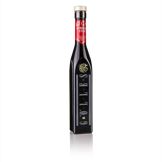 Vinaigre de framboise Gölles de haute qualité avec 5% d'acidité, produit à partir de jus de framboise fraîchement fermenté avec un arôme doux et acidulé, idéal pour les vinaigrettes et les fruits.