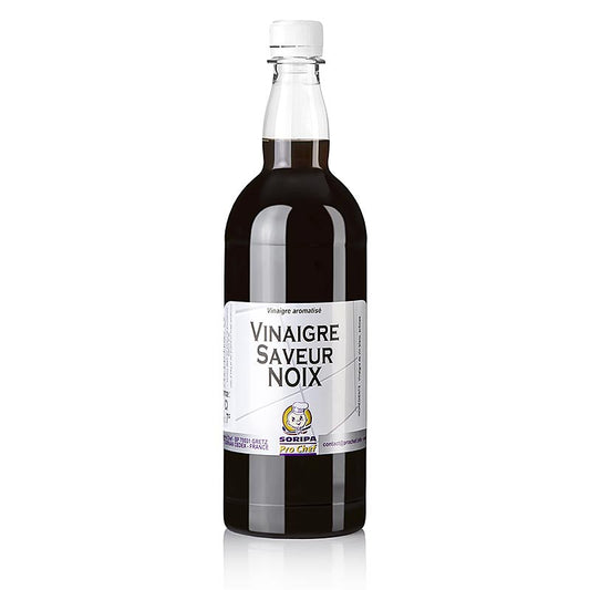 Vinaigre de vin blanc enrichi d'extraits de noix, couleur brun foncé, goût épicé Idéal pour la mâche et le marinage du gibier à plumes