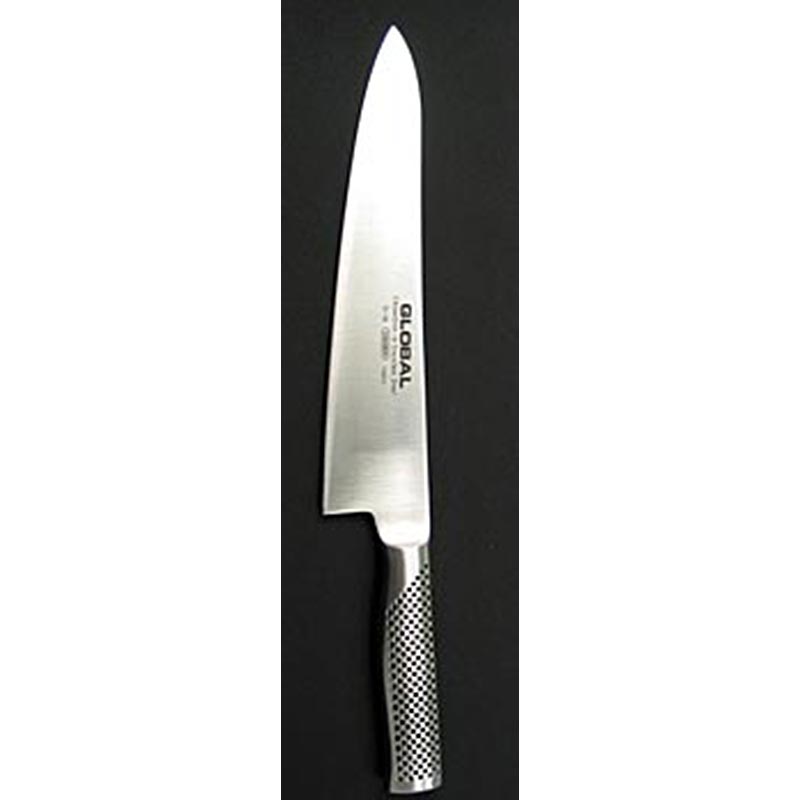 Global G-16 Couteau de cuisine universel, 24cm, 1 pce - idéal pour couper les légumes de taille moyenne, léger, extrêmement tranchant et bien conçu Convient aux droitiers et aux gauchers, fabriqué en acier au molybdène-vanadium, manches en acier inoxydable
