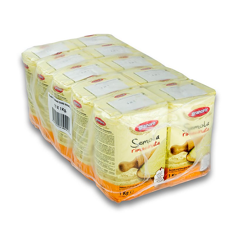 Semoule de blé dur, Semola rimacinata, Granoro, 10 kg, 10 x 1000g - ingrédient de base parfait pour la pâte à pâtes italienne classique pour spaghettis, lasagnes, tagliatelles et autres pâtes alimentaires