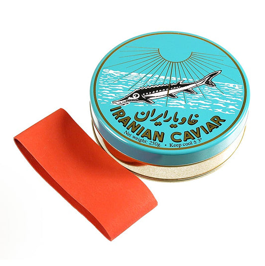 Boîte à caviar vide de couleur bleu clair avec fermeture en caoutchouc, ø 10 cm, pour 250g de caviar, motif de caviar élégant, convient pour servir et re-portionner le caviar, disponible en différentes tailles et couleurs/modèles