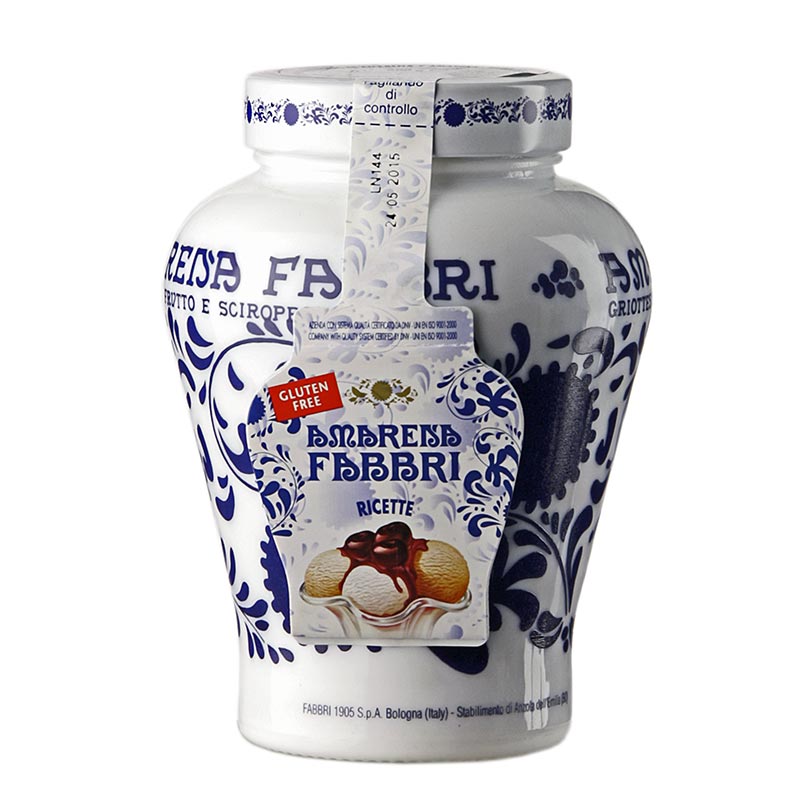 Cerises Amarena au sirop, vase de 600 g, dénoyautées et aromatisées, adaptées à la décoration et à l'arrondissement du goût