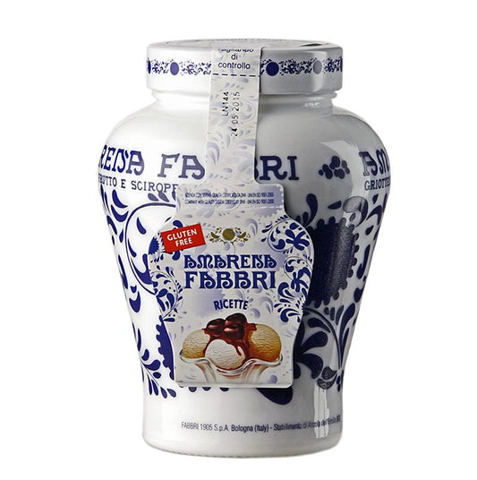 Cerises Amarena au sirop, vase de 600 g, dénoyautées et aromatisées, adaptées à la décoration et à l'arrondissement du goût