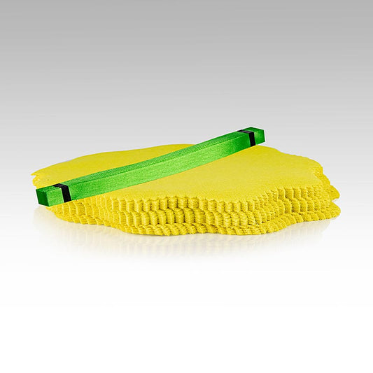 Serviette de service en coton alimentaire jaune avec une cravate verte pour servir le jus de citron ou de lime lors de la finition des plats et pour éviter les éclaboussures de jus et la chute des pépins.