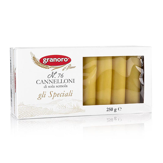 Granoro Cannelloni, env. 25 rouleaux/paquet, No76, 250 g - tubes épais en semoule de blé dur de première qualité, env. 2 cm de diamètre, env. 8 cm de long, idéal pour farcir avec un mélange de viande hachée, fabriqué en Italie sans œufs, volume env. 50ml/ 1 rouleau