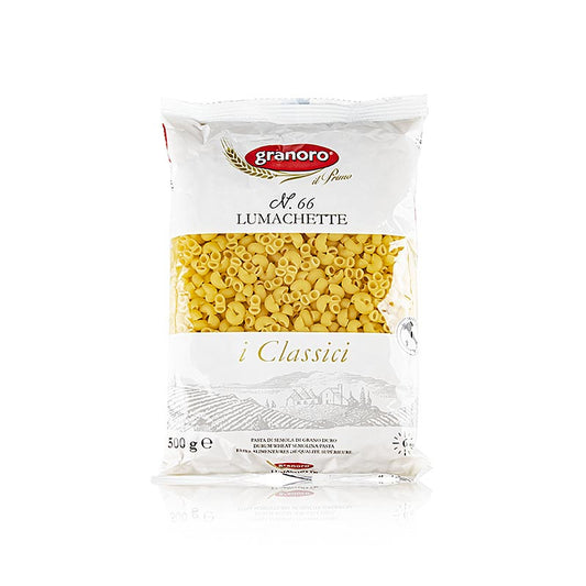 Pâtes italiennes Granoro Lumachette, No66, 500 g, fabriquées à partir de semoule de blé dur, idéales pour les pâtes à potage ou les salades de pâtes, avec un temps de cuisson de 6-10 minutes