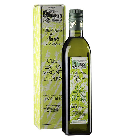 Bouteille d'huile d'olive extra vierge, Caroli Antica Fattoria, 500 ml, 1 pression