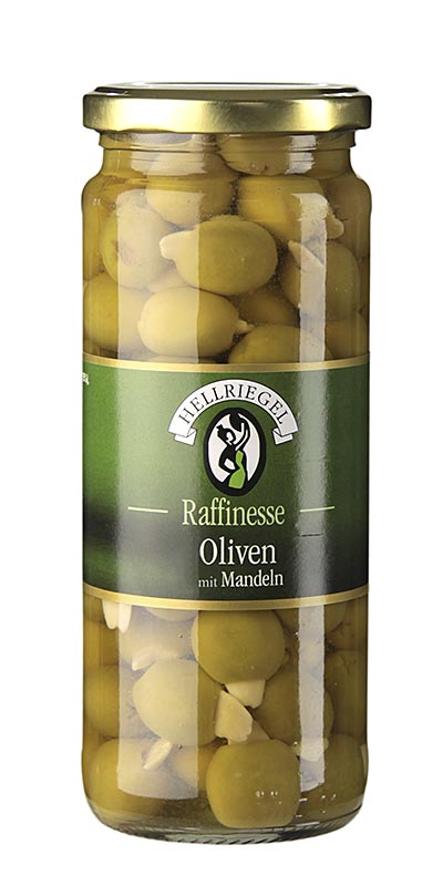Olives vertes dénoyautées, aux amandes, en saumure, 440 g