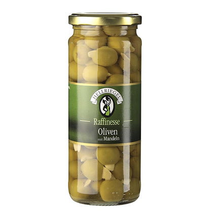 Olives vertes dénoyautées, aux amandes, en saumure, 440 g