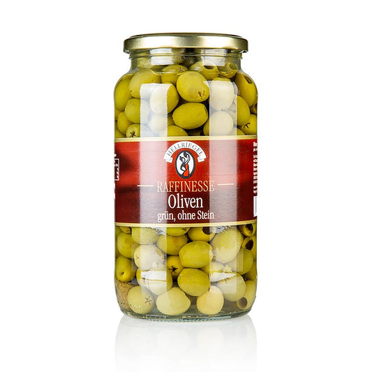 Olives vertes dénoyautées en saumure, 935 g - Décoration parfaite pour les plats froids et les sauces piquantes