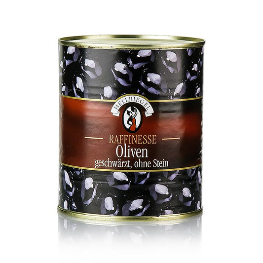 Olives noires, dénoyautées, noircies, en saumure, 850 g