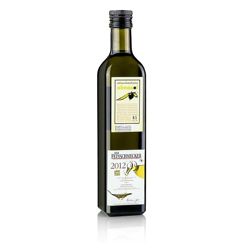 Huile d'olive extra vierge, Almasol, 0,2 % d'acidité, Feinschmecker 2012, 500 ml  Vinaigre & huile | thungourmet