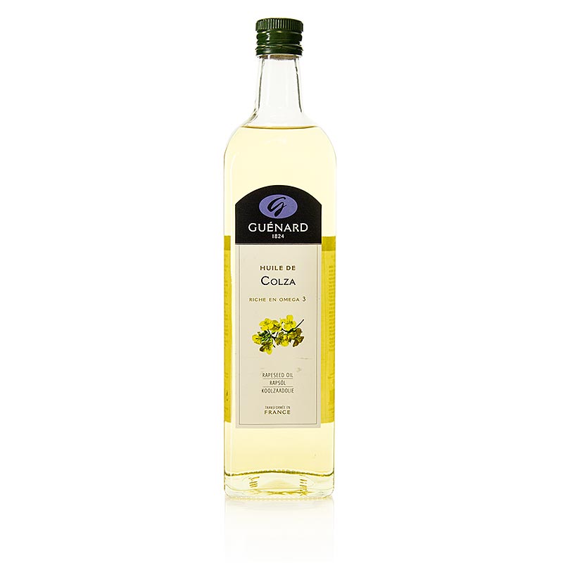 Huile de colza Guénard, 1 l - Huile jaune miel intense au goût prononcé de noisette, idéale pour les vinaigrettes, les crudités et les dips, fabriquée à partir de graines de colza.