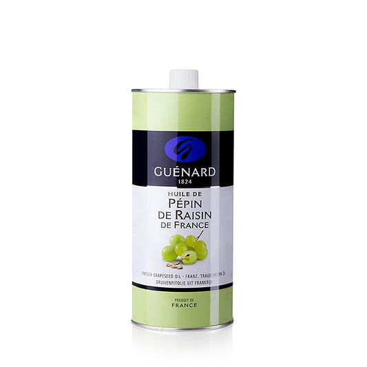 Huile de pépins de raisin Guénard, 1 l - Huile à haute température, douce, au goût de noisette et d'épices, idéale pour la cuisson des poissons ou des volailles et pour les salades.
