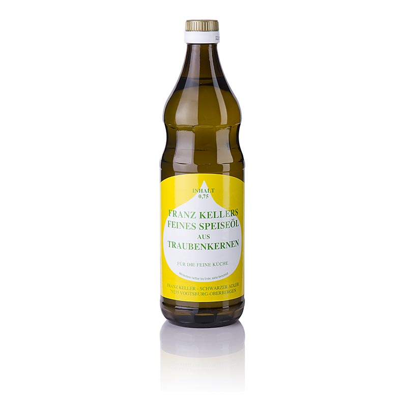 Huile de pépins de raisin, Franz Keller, 750 ml - huile polyvalente à base de pépins de raisin séchés, au goût doux, de noisette et d'épices, idéale pour les sauces à salade, la mayonnaise, les vinaigrettes, la cuisson de la viande et de la volaille, un atout pour chaque cuisine