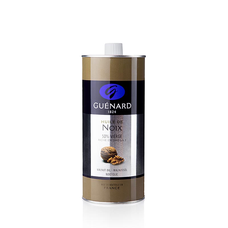 Huile de noix Guénard, 1 l - Huile de noix pressée à froid et huile de noix raffinée pour les salades d'automne, les crudités, les desserts et la pâtisserie