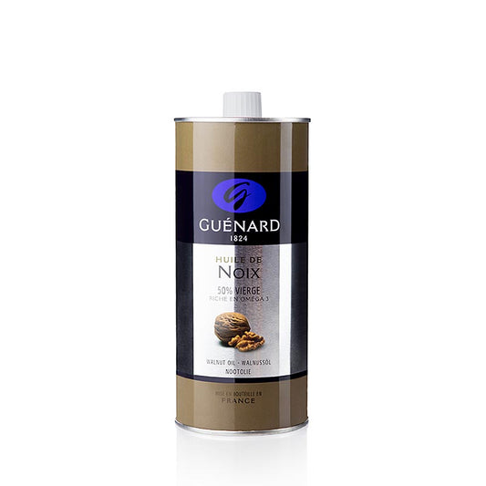 Huile de noix Guénard, 1 l - Huile de noix pressée à froid et huile de noix raffinée pour les salades d'automne, les crudités, les desserts et la pâtisserie