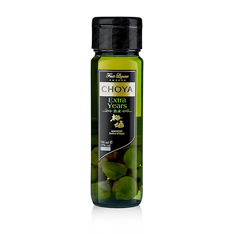 Liqueur de prune premium - Umeshu Dento, aux fruits entiers, 17% vol, 700 ml - Une bouteille de liqueur de prune traditionnelle, remplie de fruits entiers, 17% d'alcool, 700 ml