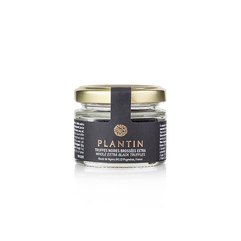 Truffes d'hiver extra (Tuber Melanosporum), entières, rondes, Plantin, 15 g - Rondes et belles truffes cuites au sel et au jus de truffes, idéales pour les terrines, les pâtés, les sauces ou le fromage frais Convient particulièrement à la confection de délicieux plats