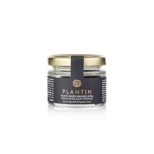 Truffes d'hiver extra (Tuber Melanosporum), entières, rondes, Plantin, 15 g - Rondes et belles truffes cuites au sel et au jus de truffes, idéales pour les terrines, les pâtés, les sauces ou le fromage frais Convient particulièrement à la confection de délicieux plats