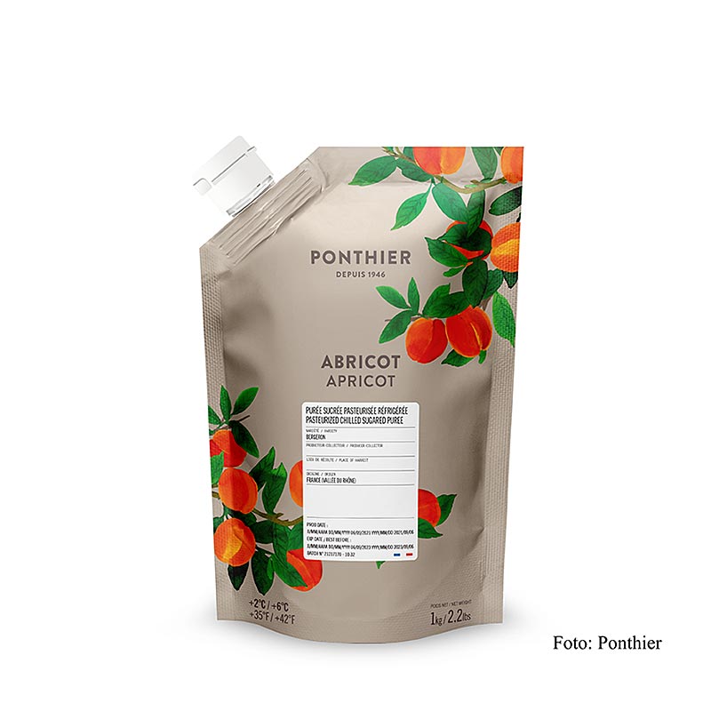 Purée d'abricots de Ponthier, à la couleur intense et au goût authentique, idéale pour la haute cuisine et les utilisations multiples.
