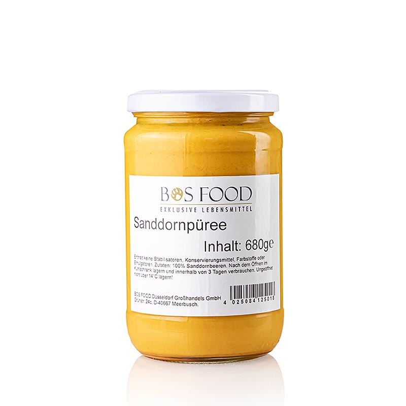 Purée d'argousier finement passée, 680 g, idéale pour les soupes, les sauces, les chutneys et comme cerise sur le gâteau pour les glaçages de gâteaux et de biscuits et les desserts.