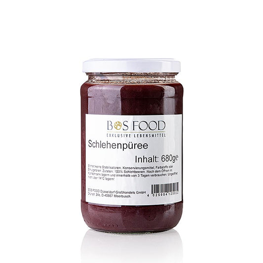 Purée fine de prunelles, également connues sous le nom d'épines noires, au goût acide et âpre, qui devient moelleux et sucré après un gel plus intense, idéal pour les desserts.