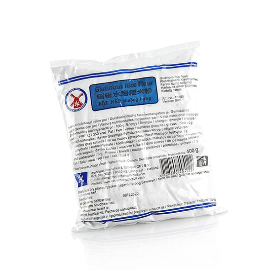 Farine de riz gluant, blanche, 400 g - Pour la confection de pâtisseries, gâteaux et confiseries asiatiques à base de riz gluant et d'eau