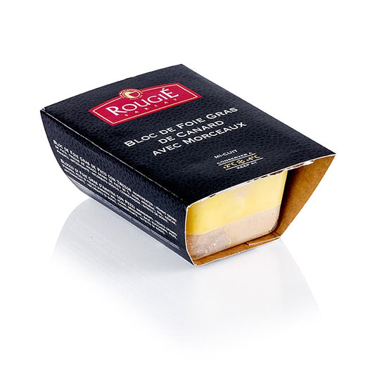 Bloc de foie gras de canard, avec morceaux, trapèze, semi-conserve, foie gras, Rougié, 180 g