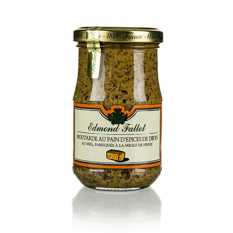 Un pot de moutarde Fallot à la moutarde de Dijon à gros grains, miel et pain d'épices, 190 ml