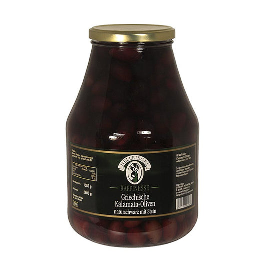 Olives noires dénoyautées, olives Kalamata, extra large, en saumure, Jardinelle, 2,6 kg