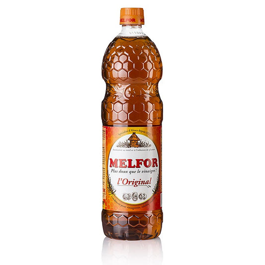 Condiment au vinaigre, miel et herbes aromatiques, 3,8% d'acidité, Melfor, 1 l - Condiment traditionnel d'Alsace, doux et fruité avec une couleur jaune miel, idéal pour la mayonnaise, les vinaigrettes, les salades et les crudités