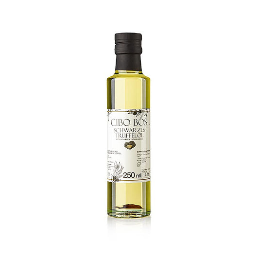 CIBO BOS Huile d'olive à la truffe noire (huile de truffe), 250 ml - Condiment délicat à base d'huile d'olive, recommandé pour remplacer ou enrichir le goût de la truffe, confère à de nombreux plats l'arôme de truffe désiré