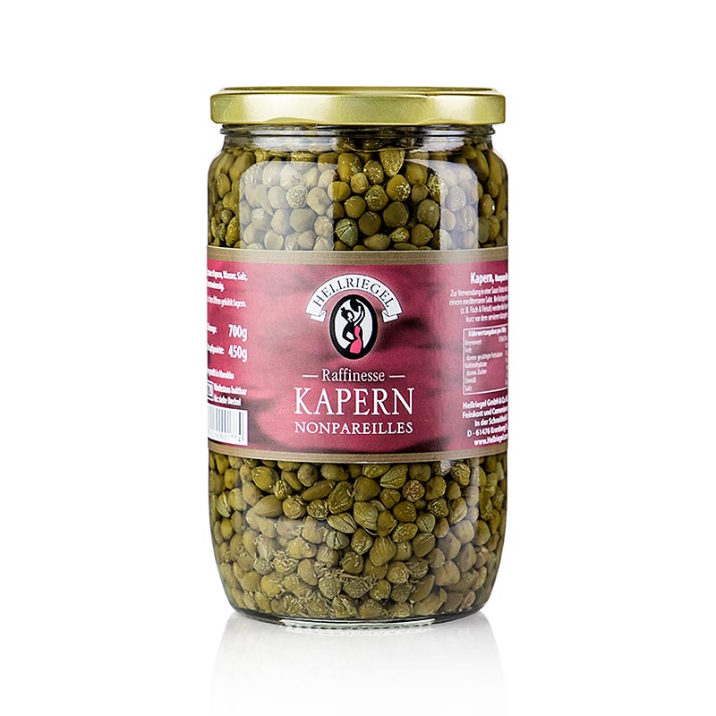 Câpres Nonpareilles, ø 8mm, Rafinesse, 700 g - Boutons floraux marinés au goût épicé, légèrement amer et légèrement piquant, idéal en accompagnement de mayonnaises, salades, sauces froides et dans les plats méditerranéens