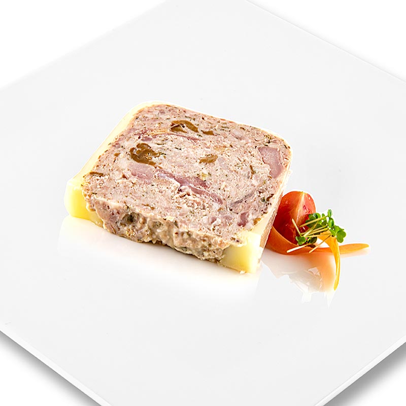 Terrine de faisan aux girolles en barquette trapèze, parfaite en entrée ou en accompagnement d'un buffet froid, 1 kg