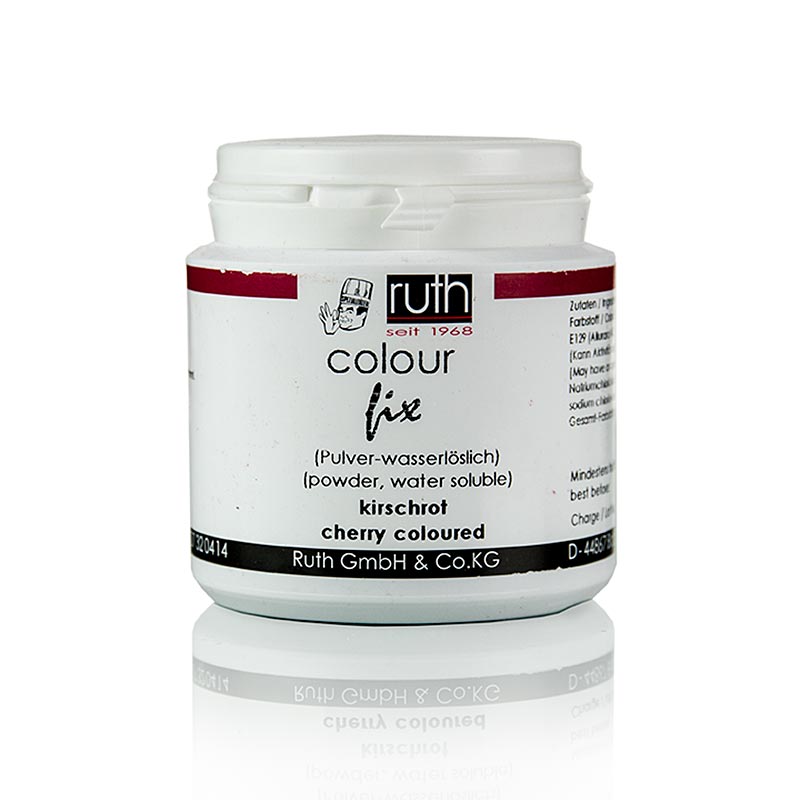 Colorant alimentaire en poudre, rouge cerise, soluble dans l'eau, 9106, Ruth, 50 g, idéal pour les travaux de sucre et pour colorer le massepain et le fondant Peut être dissous dans l'eau chaude et utilisé avec un pistolet aérographe